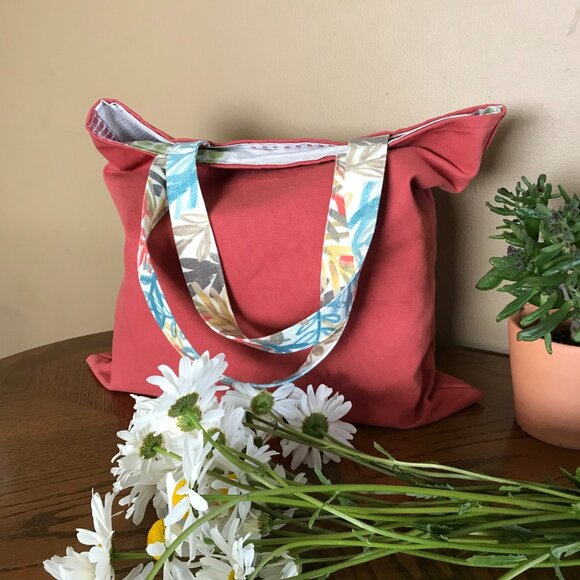 Handmade Women's Coral Canvas Tote Bag, Market Tote Bag, Beach Tote Bag - Picture 4 of 9